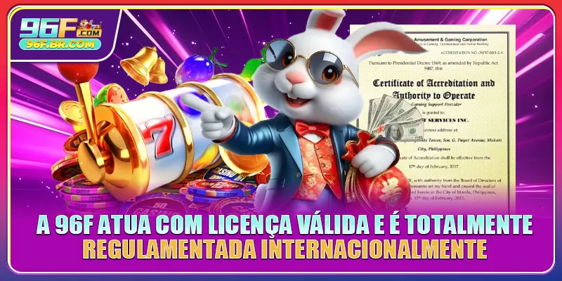 A 96F atua com licença válida e é totalmente regulamentada internacionalmente